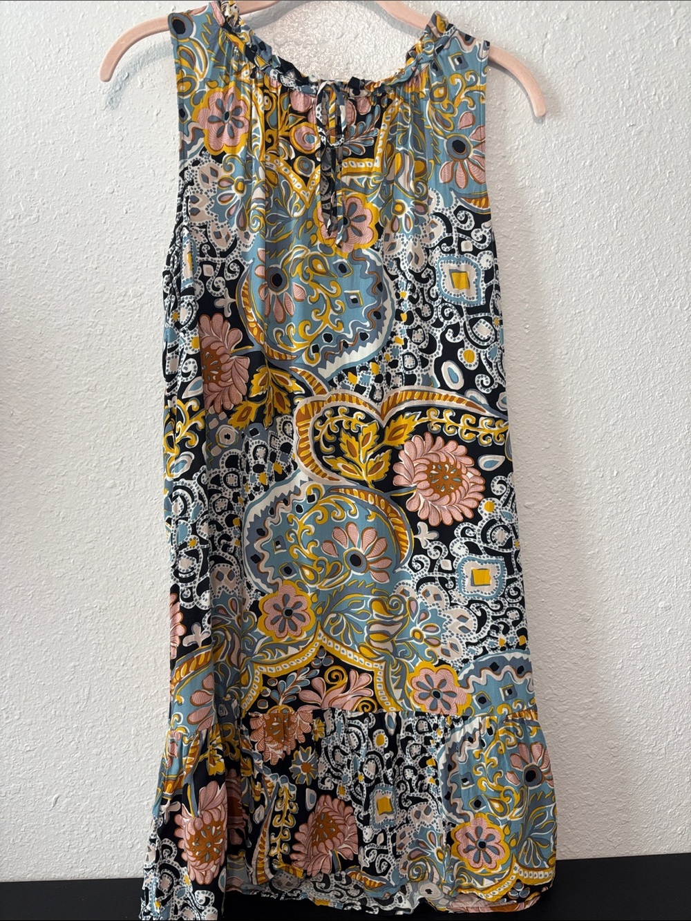 LOFT Abstract Paisley Print Sleeveless Dress in Black, Blue & Yellow